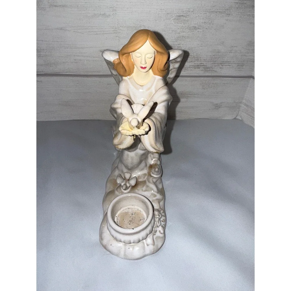 Yankee Candle Ceramic Angel Tealight Holder Dove Figurine Cream Tan 7.5‎ Inch